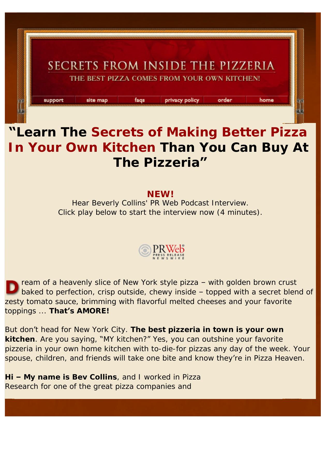 Pizza Recipe- Secrets From Inside The Pizzeria. by Best of Kuszter's Collection