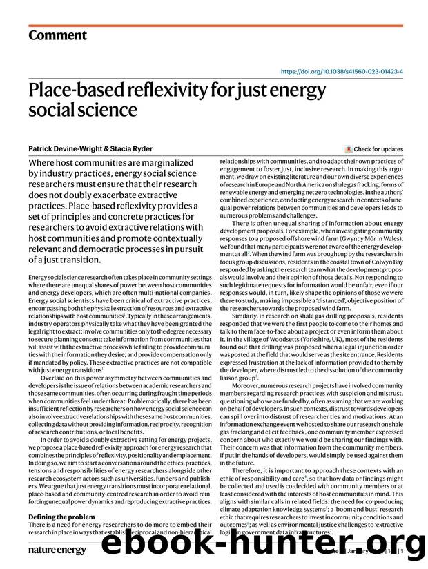 Place-based reflexivity for just energy social science by Patrick Devine-Wright & Stacia Ryder