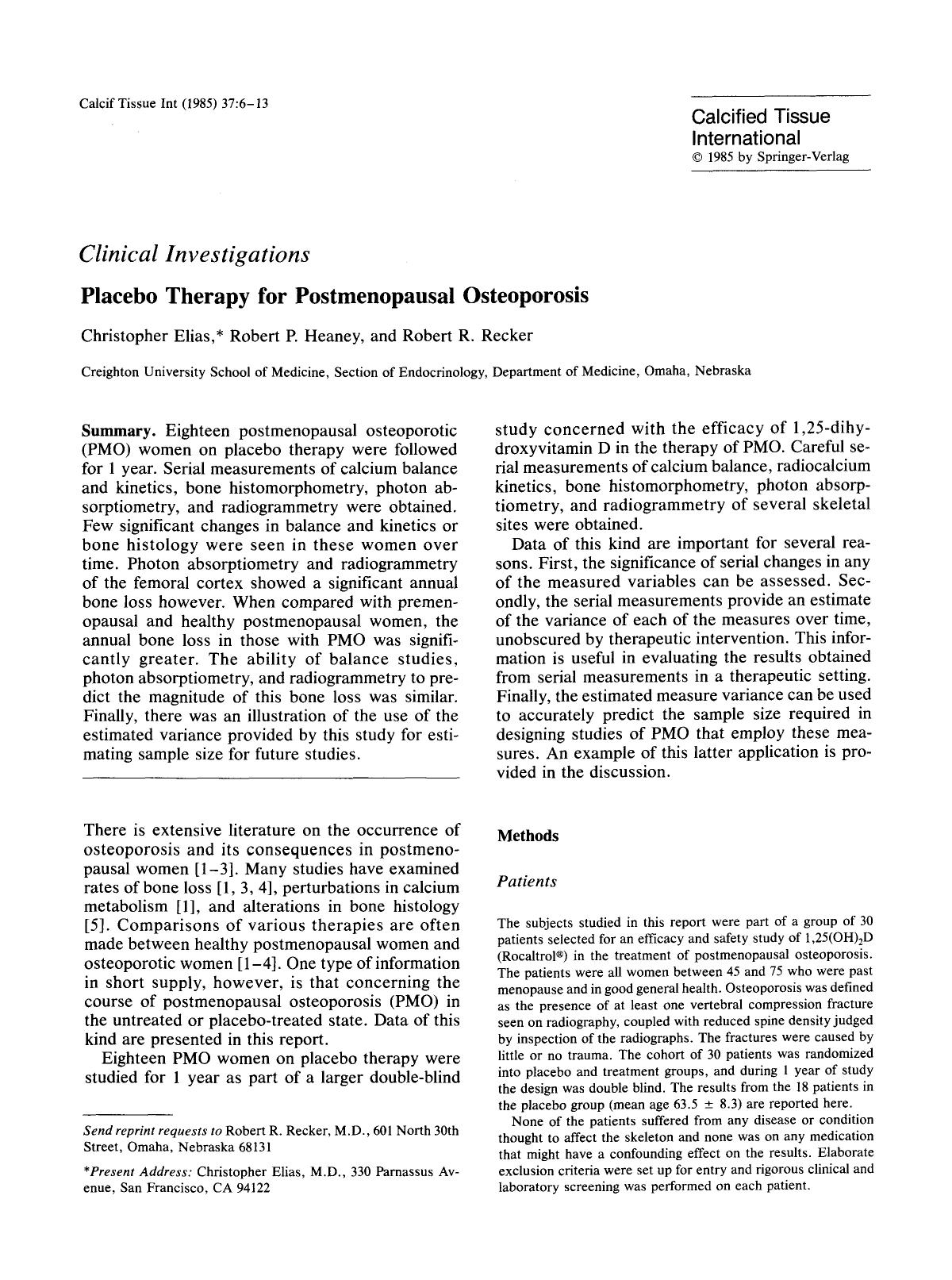 Placebo therapy for postmenopausal osteoporosis by Unknown
