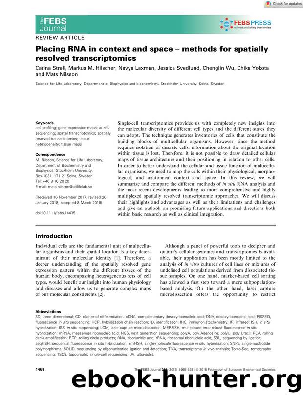 Placing RNA in context and space â methods for spatially resolved transcriptomics by Unknown