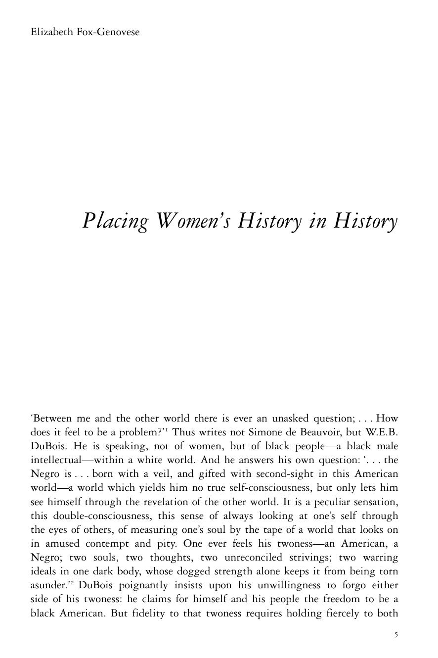 Placing Womenâs History in History by Elizabeth Fox-Genovese