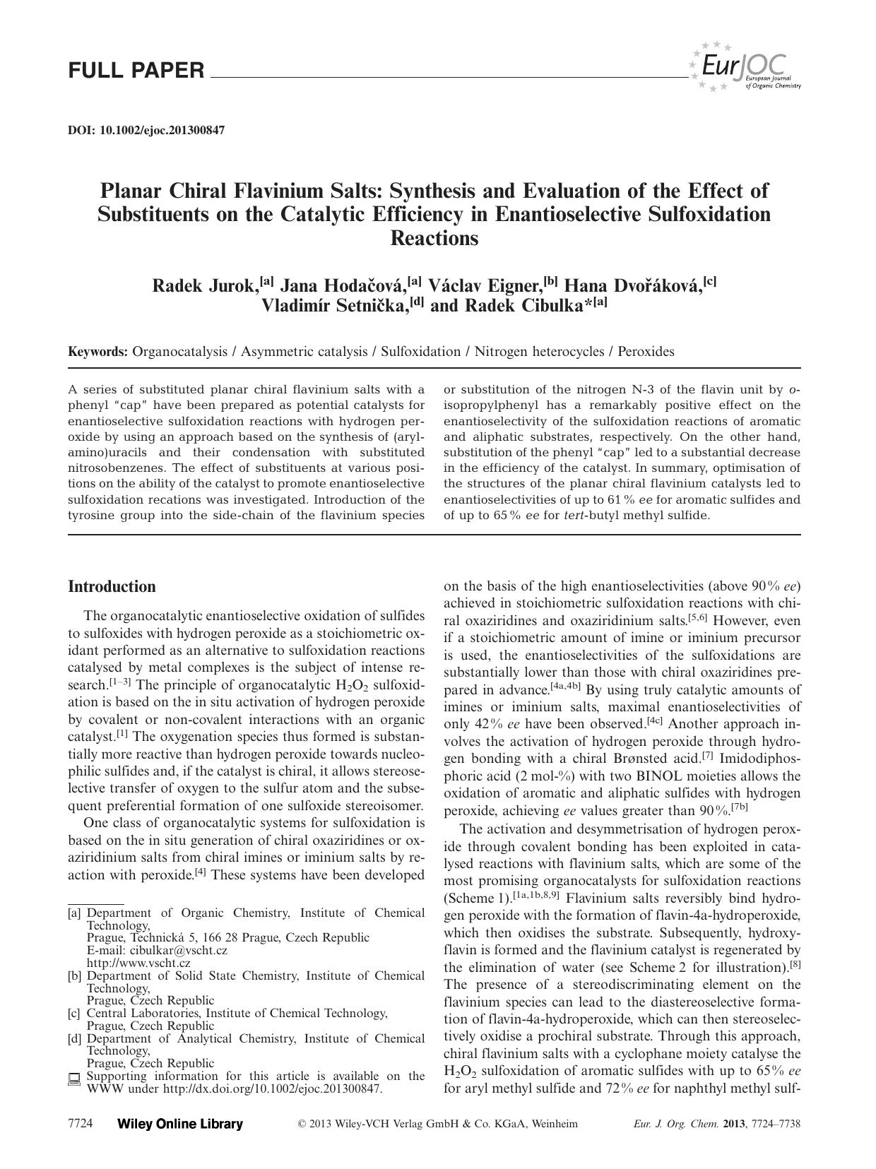 Planar Chiral Flavinium Salts: Synthesis and Evaluation of the Effect of Substituents on the Catalytic Efficiency in Enantioselective Sulfoxidation Reactions by Unknown