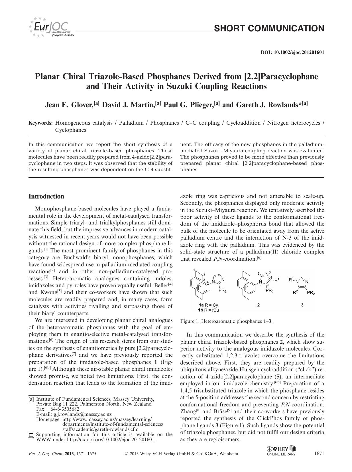 Planar Chiral TriazoleBased Phosphanes Derived from [2.2]Paracyclophane and Their Activity in Suzuki Coupling Reactions by Unknown