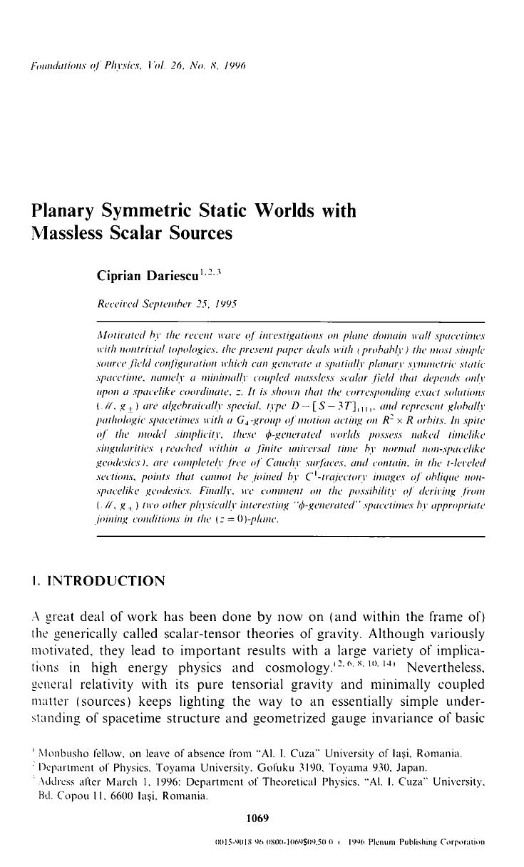 Planary symmetric static worlds with massless scalar sources by Unknown