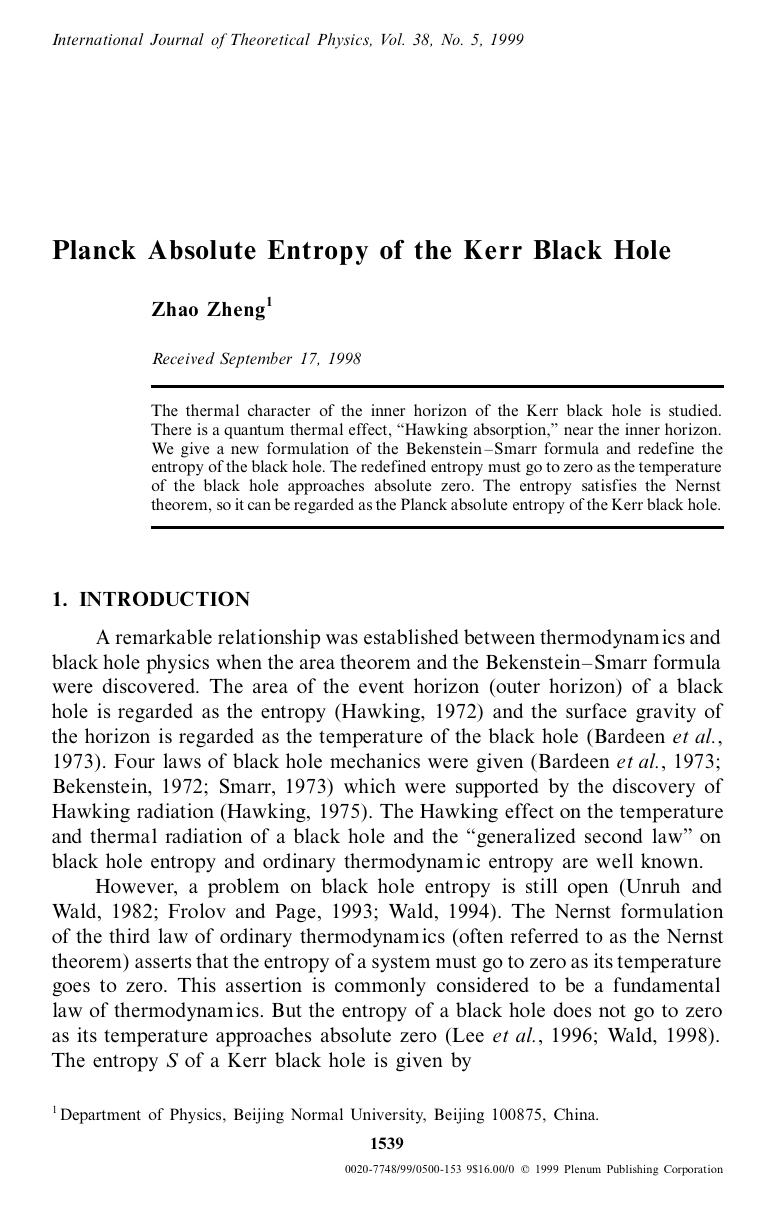 Planck Absolute Entropy of the Kerr Black Hole by Unknown