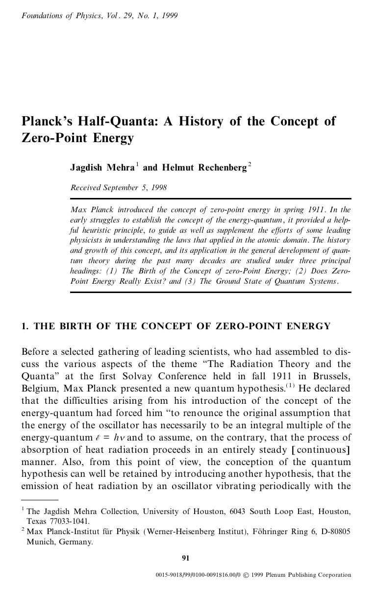 Planck's Half-Quanta: A History of the Concept of Zero-Point Energy by Unknown