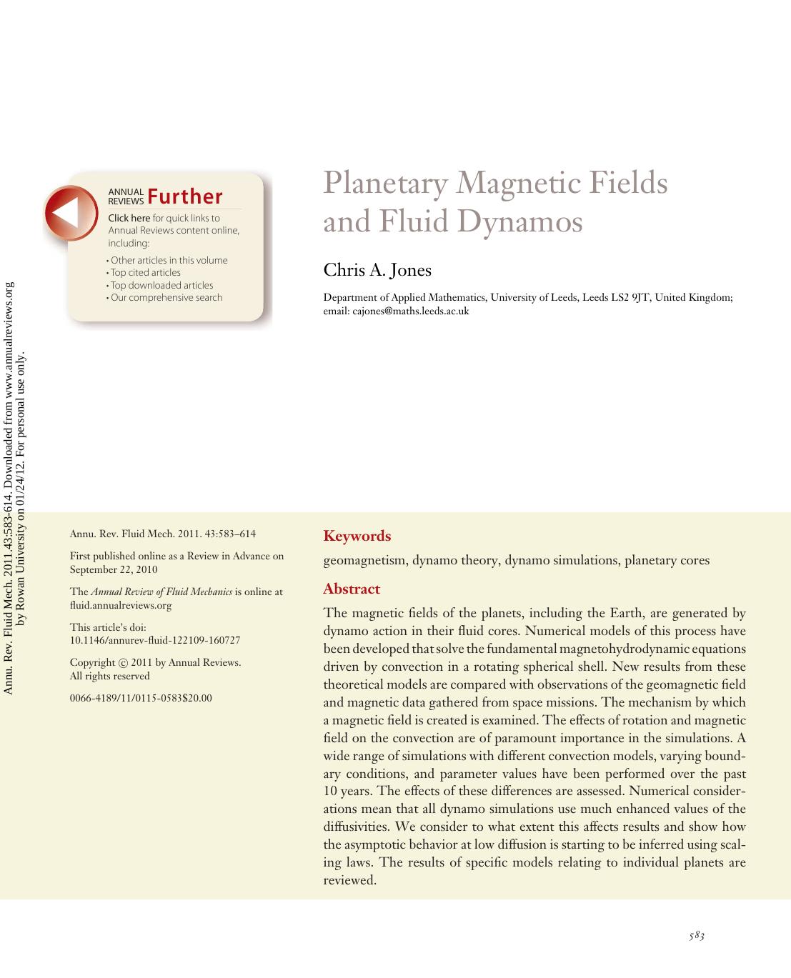 Planetary Magnetic Fields and Fluid Dynamos by Chris A. Jones