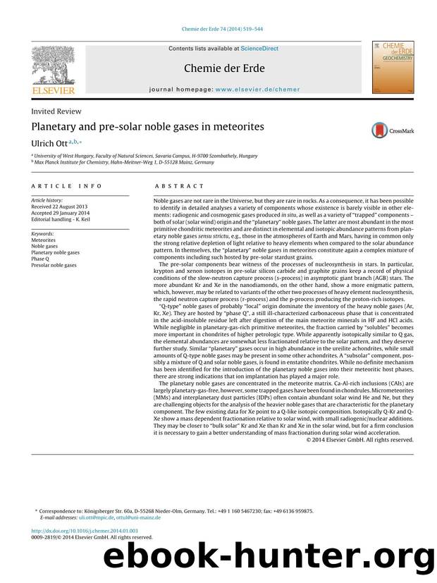 Planetary and pre-solar noble gases in meteorites by Ulrich Ott