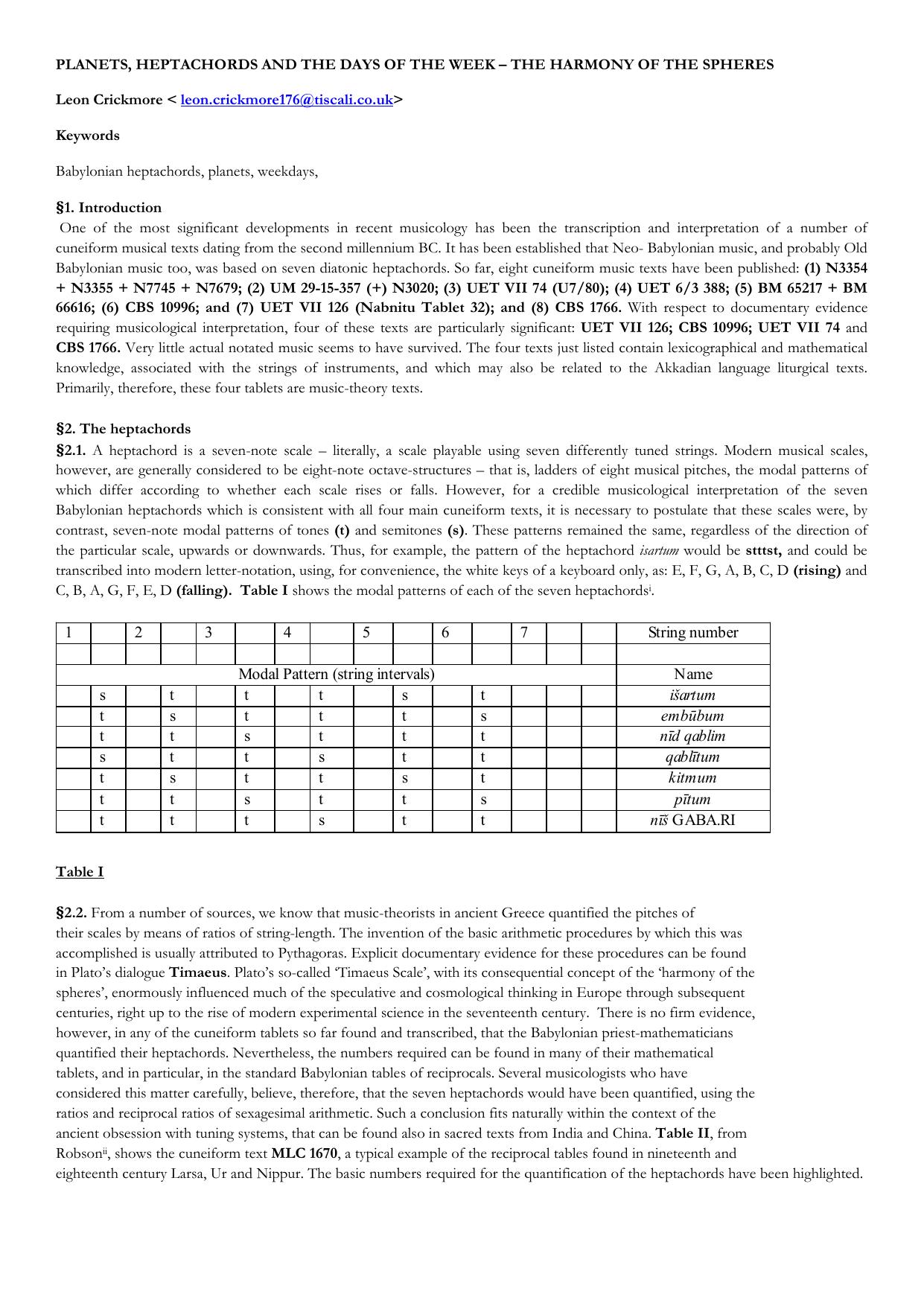 Planets, Heptachords and the Days of the Week - the Harmony of the Spheres.pdf by Leon Crickmore