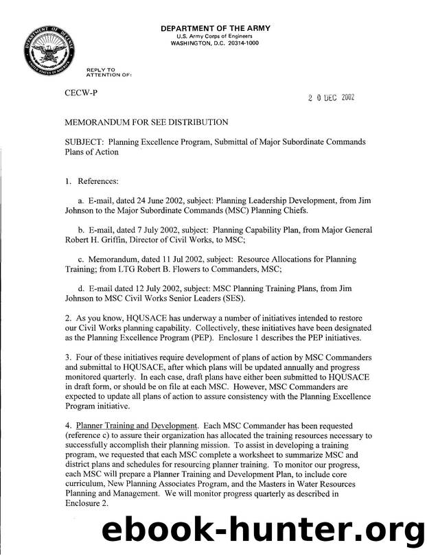 Planning Excellence Program, Submittal of Major Subordinate Commands Plans for Action by Unknown