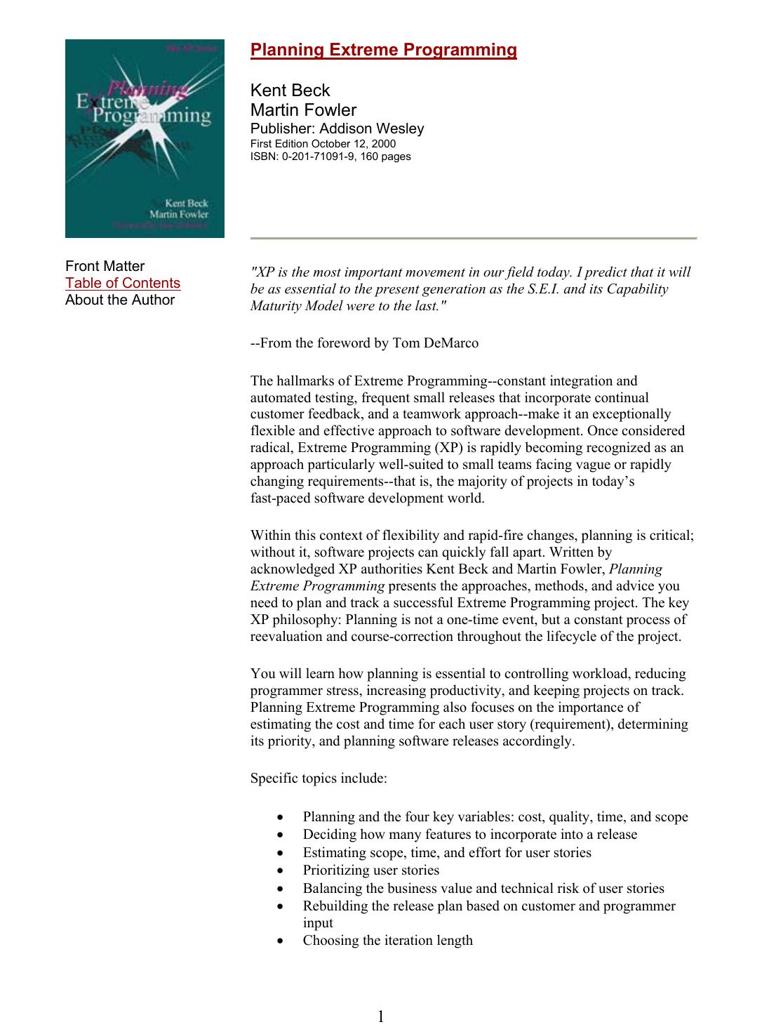 Planning Extreme Programming (2000, Kent Beck, Addison Wesley) by Simon Wong