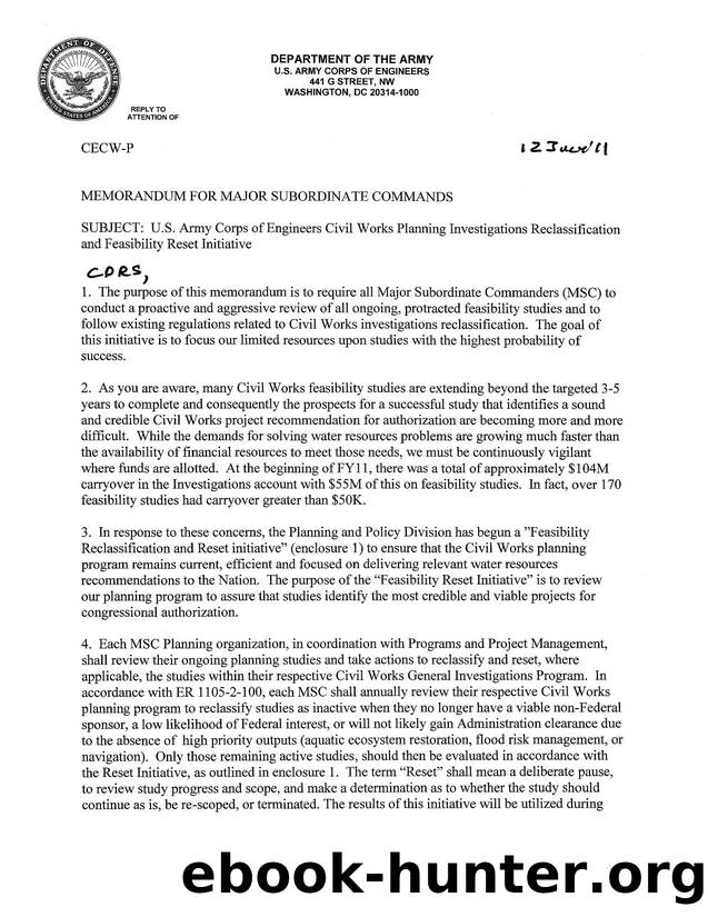 Planning Investigations Reclassification and Feasibility Reset Initiative by Unknown