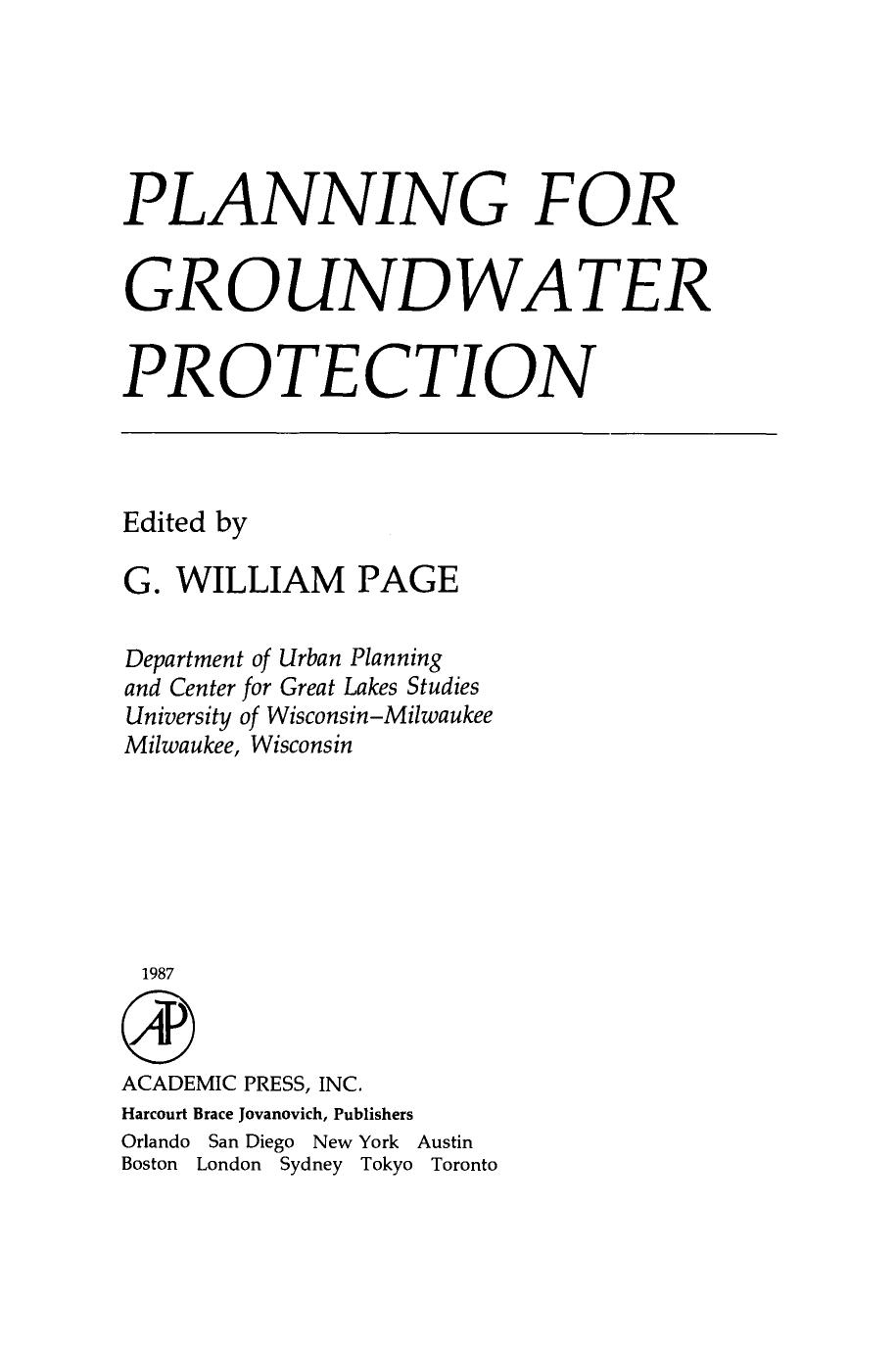 Planning for Groundwater Protection by G. William Page (Eds.)
