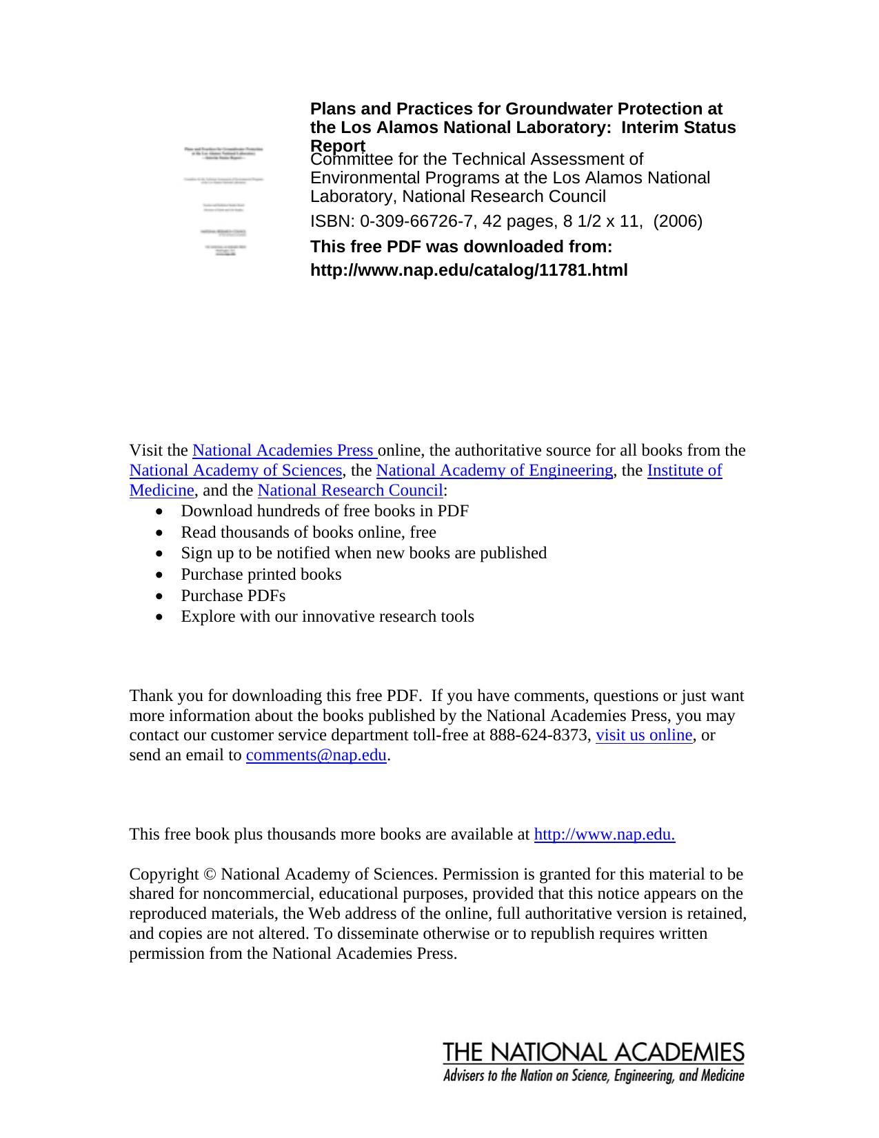 Plans and Practices for Groundwater Protection at the Los Alamos National Laboratory: Interim Status Report by unknow