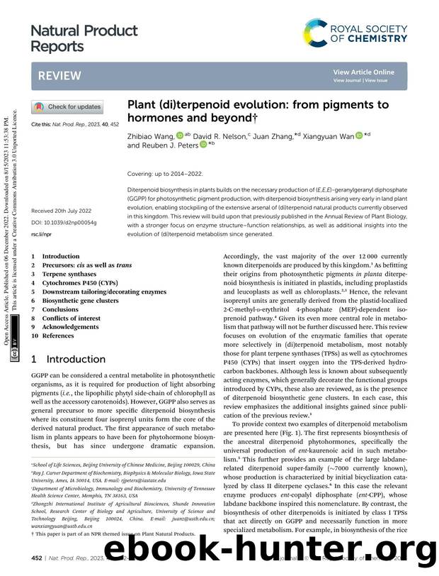 Plant (di)terpenoid evolution: from pigments to hormones and beyond by Zhibiao Wang & David R. Nelson & Juan Zhang & Xiangyuan Wan & Reuben J. Peters