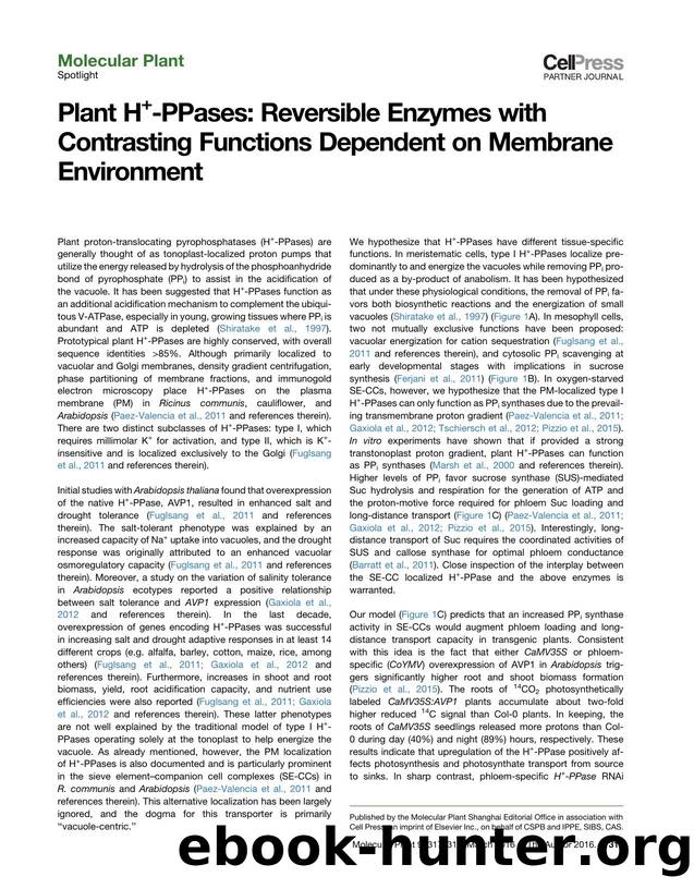 Plant H+-PPases: Reversible Enzymes with Contrasting Functions Dependent on Membrane Environment by Roberto A. Gaxiola & Kamesh Regmi & Julio Paez-Valencia & Gaston Pizzio & Shangji Zhang