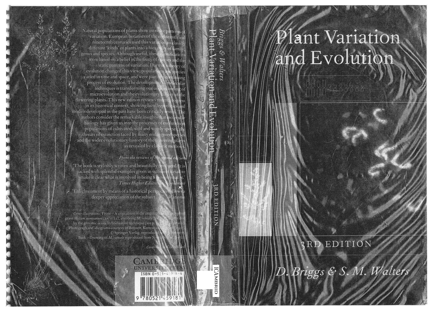 Plant Variation and Evolution by David Briggs Stuart Max Walters