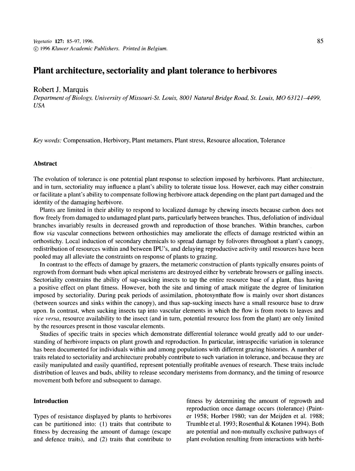 Plant architecture, sectoriality and plant tolerance to herbivores by Unknown