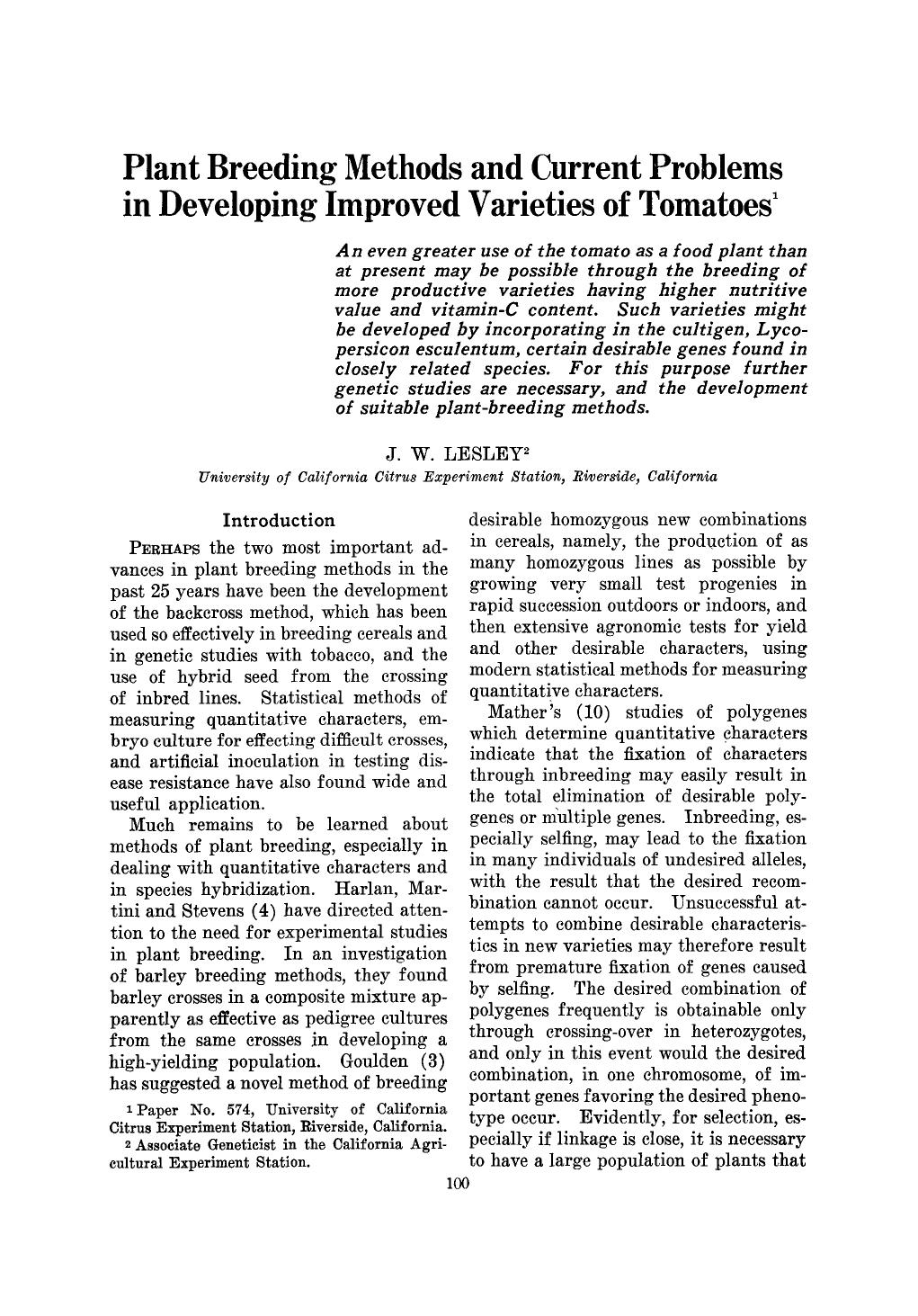 Plant breeding methods and current problems in developing improved varieties of tomatoes by Unknown