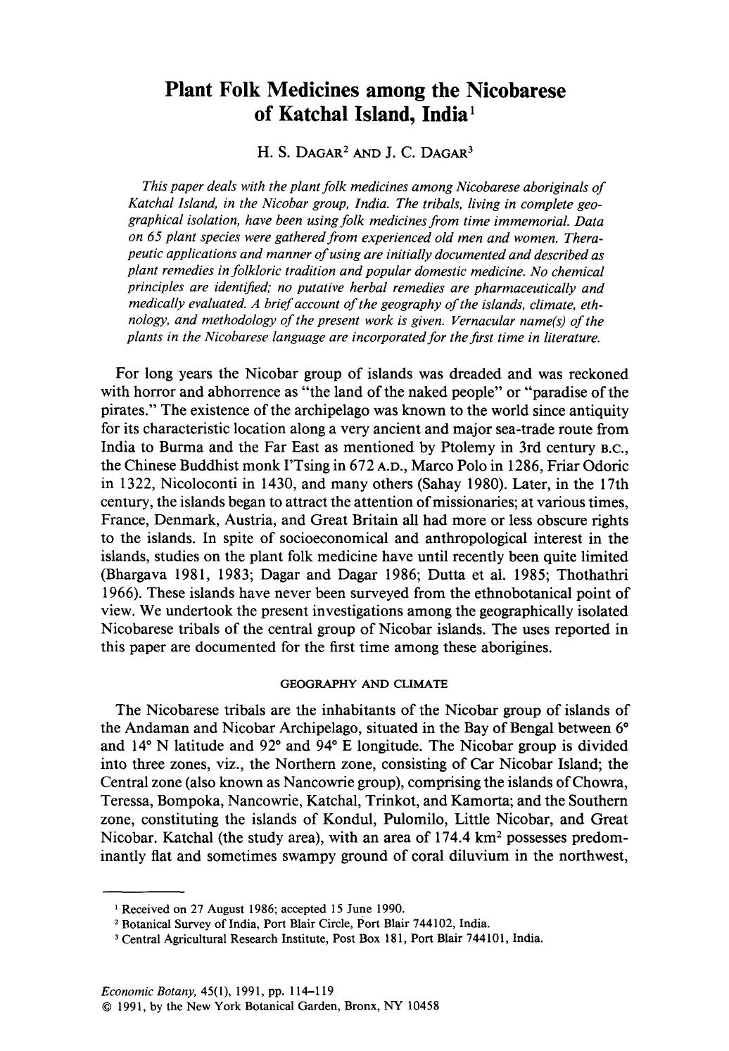 Plant folk medicines among the nicobarese of Katchal Island, India by Unknown