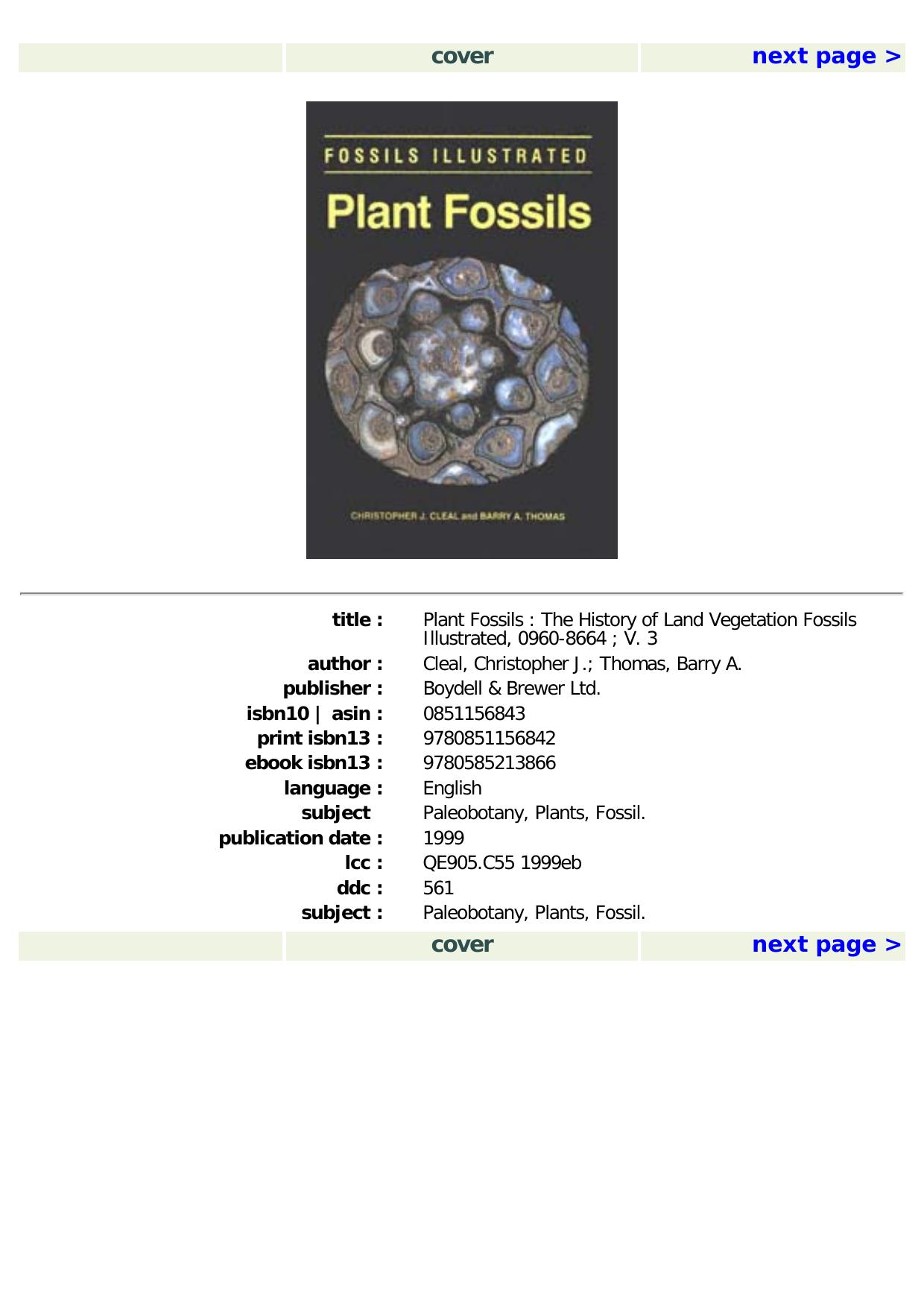 Plant fossils: the history of land vegetation by Christopher J. Cleal Barry A. Thomas