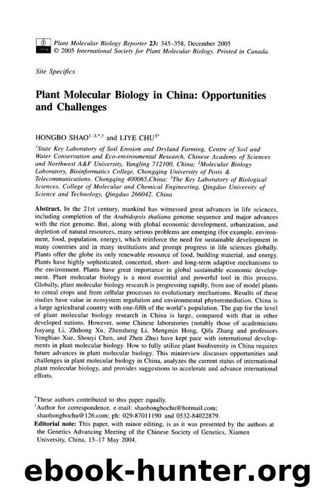 Plant molecular biology in China: Opportunities and challenges by Unknown