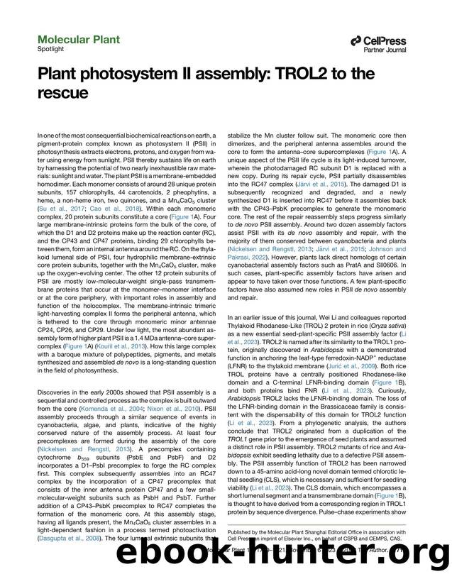 Plant photosystem II assembly: TROL2 to the rescue by Sujith Puthiyaveetil & Steven D. McKenzie