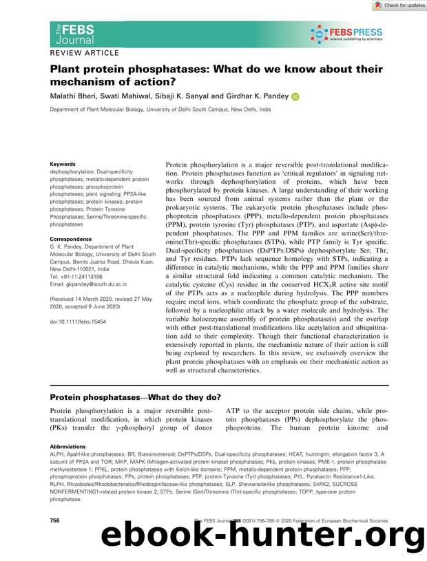 Plant protein phosphatases: What do we know about their mechanism of action? by Unknown