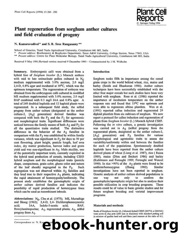 Plant regeneration from sorghum anther cultures and field evaluation of progeny by Unknown