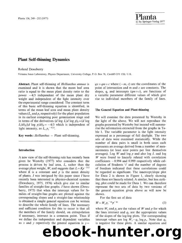 Plant self-thinning dynamics by Unknown
