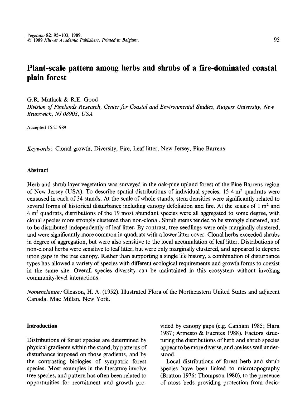 Plant-scale pattern among herbs and shrubs of a fire-dominated coastal plain forest by Unknown