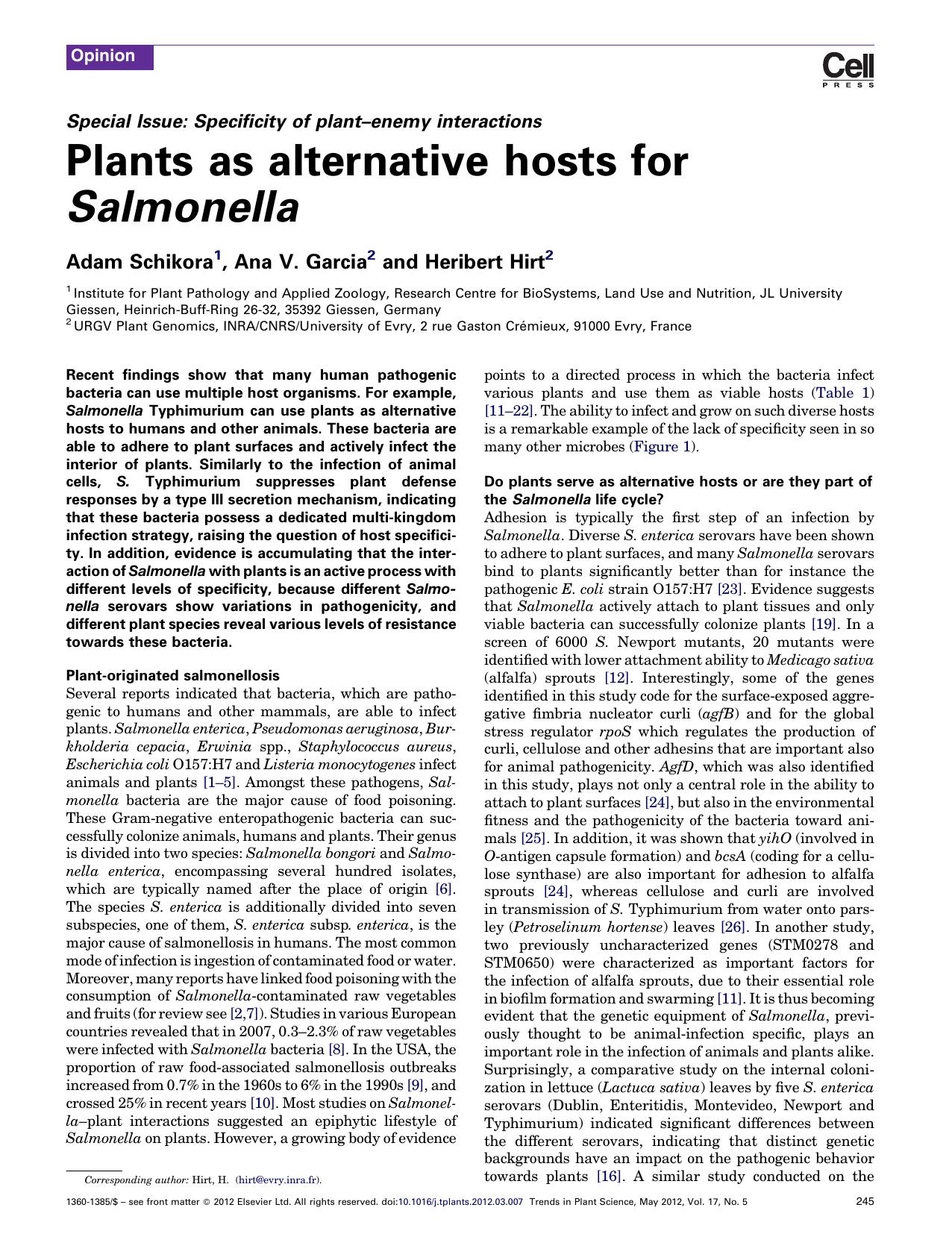 Plants as alternative hosts for Salmonella by Adam Schikora