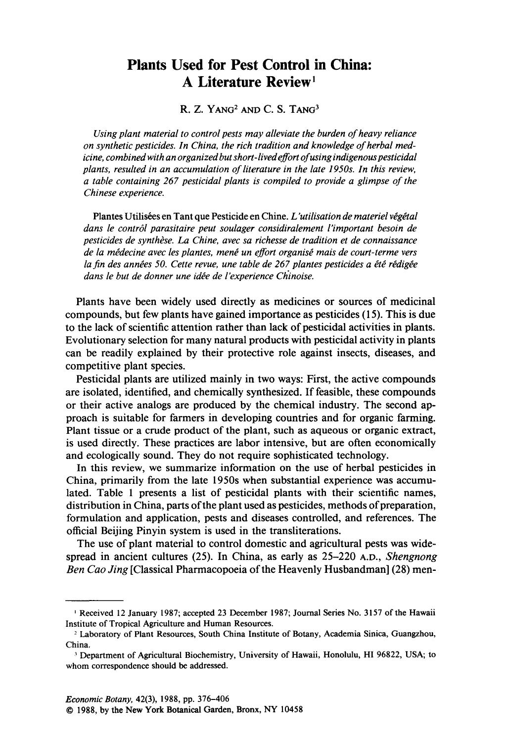 Plants used for pest control in China: A literature review by Unknown