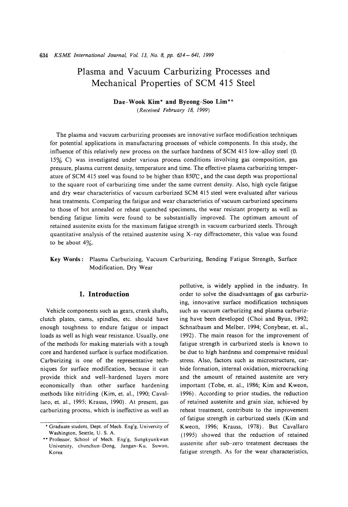 Plasma and vacuum carburizing processes and mechanical properties of SCM 415 steel by Unknown
