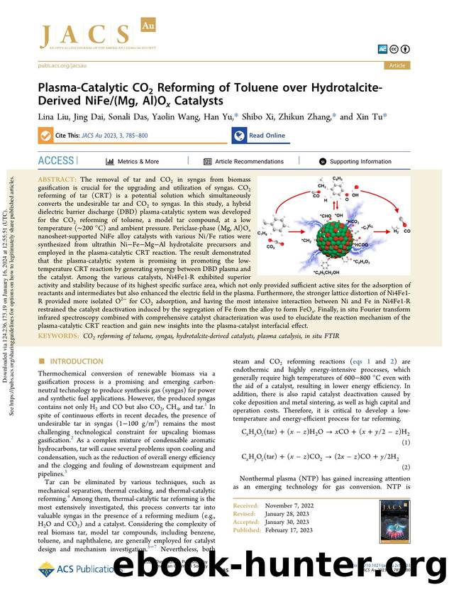 Plasma-Catalytic CO2 Reforming of Toluene over Hydrotalcite-Derived NiFe(Mg, Al)Ox Catalysts by Lina Liu Jing Dai Sonali Das Yaolin Wang Han Yu Shibo Xi Zhikun Zhang & Xin Tu