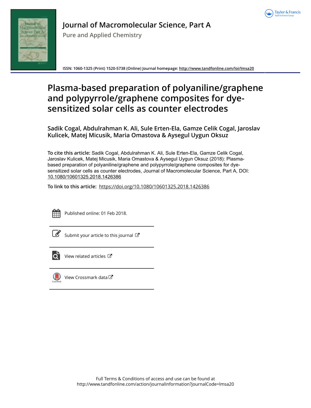 Plasma-based preparation of polyanilinegraphene and polypyrrolegraphene composites for dye-sensitized solar cells as counter electrodes by unknow