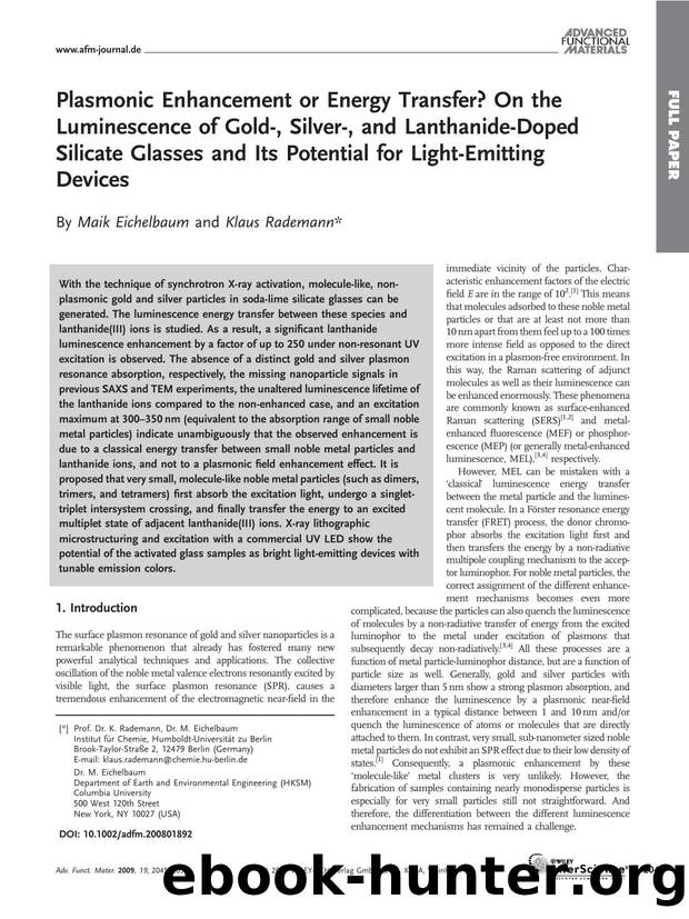 Plasmonic Enhancement or Energy Transfer? On the Luminescence of Gold-, Silver-, and Lanthanide-Doped Silicate Glasses and Its Potential for Light-Emitting Devices by Unknown