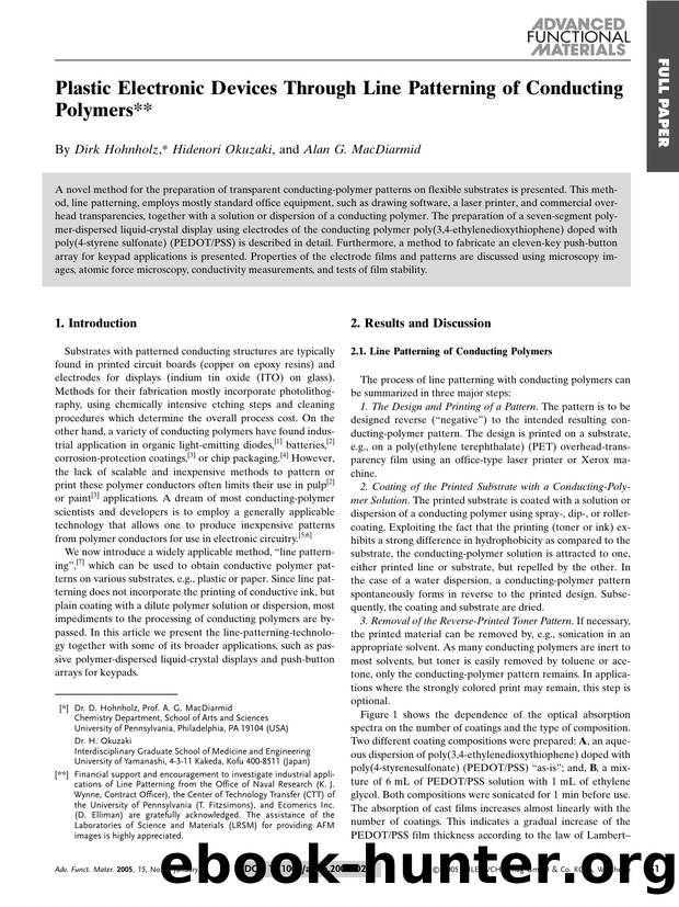Plastic Electronic Devices Through Line Patterning of Conducting Polymers by Unknown