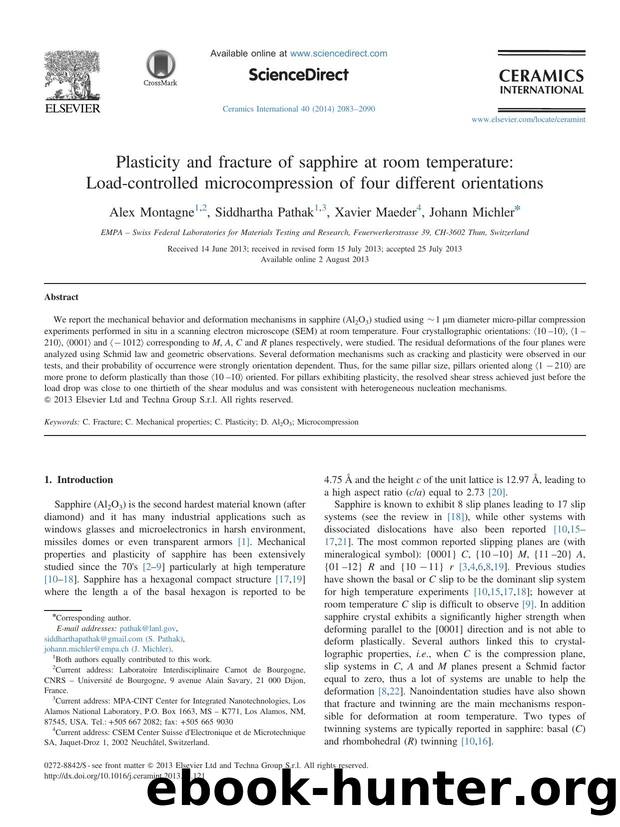 Plasticity and fracture of sapphire at room temperature_ Load-controlled microcompression of four different orientations by Alex Montagne & Siddhartha Pathak & Xavier Maeder & Johann Michler