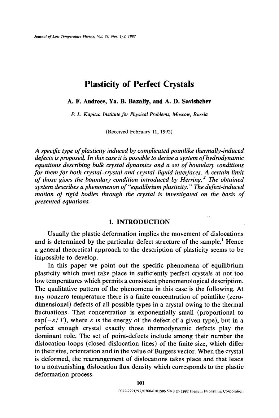 Plasticity of perfect crystals by Unknown