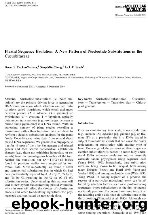 Plastid Sequence Evolution: A New Pattern of Nucleotide Substitutions in the Cucurbitaxeae by DeCker-Walters D.S. et al