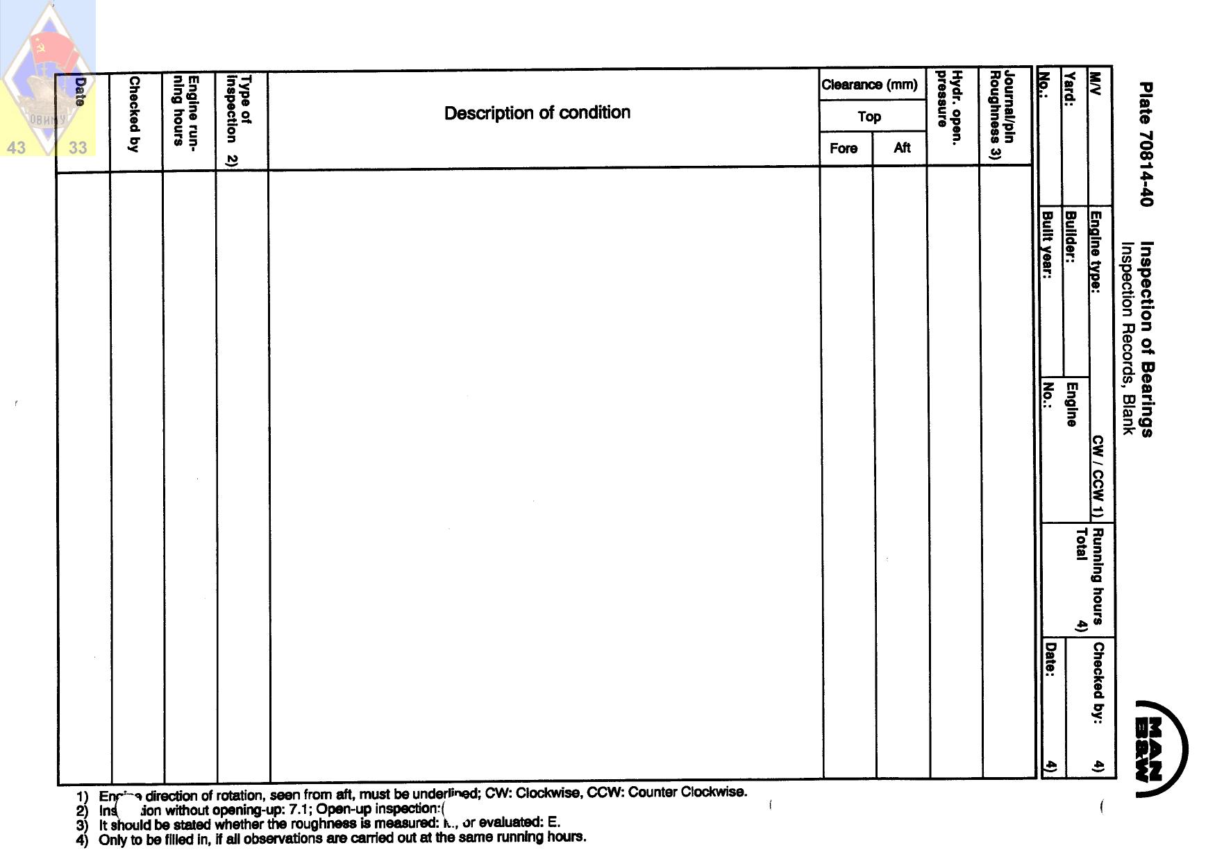 Plate 70814-40 Inspection of Bearings (Inspection Records, Blank) by JTJ/2150