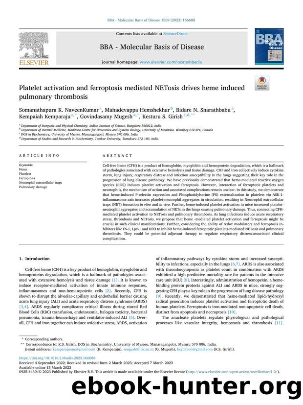 Platelet activation and ferroptosis mediated NETosis drives heme induced pulmonary thrombosis by unknow