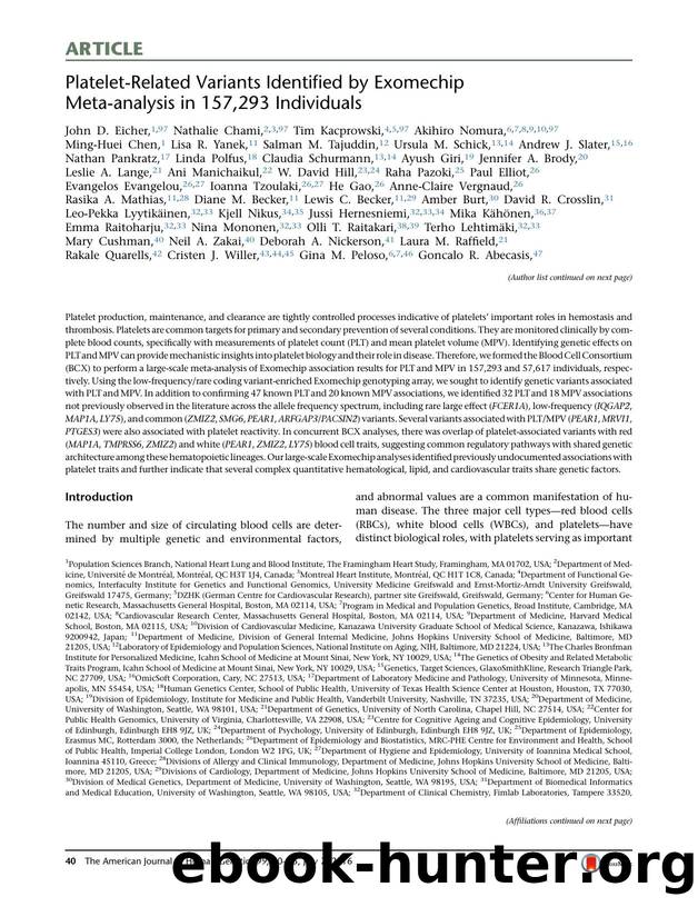 Platelet-Related Variants Identified by Exomechip Meta-analysis in 157,293 Individuals by unknow