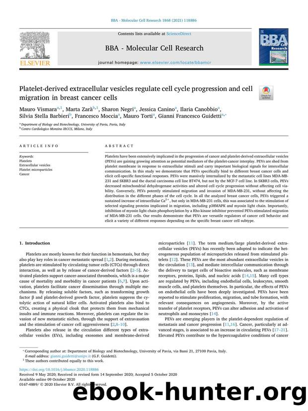 Platelet-derived extracellular vesicles regulate cell cycle progression and cell migration in breast cancer cells by unknow