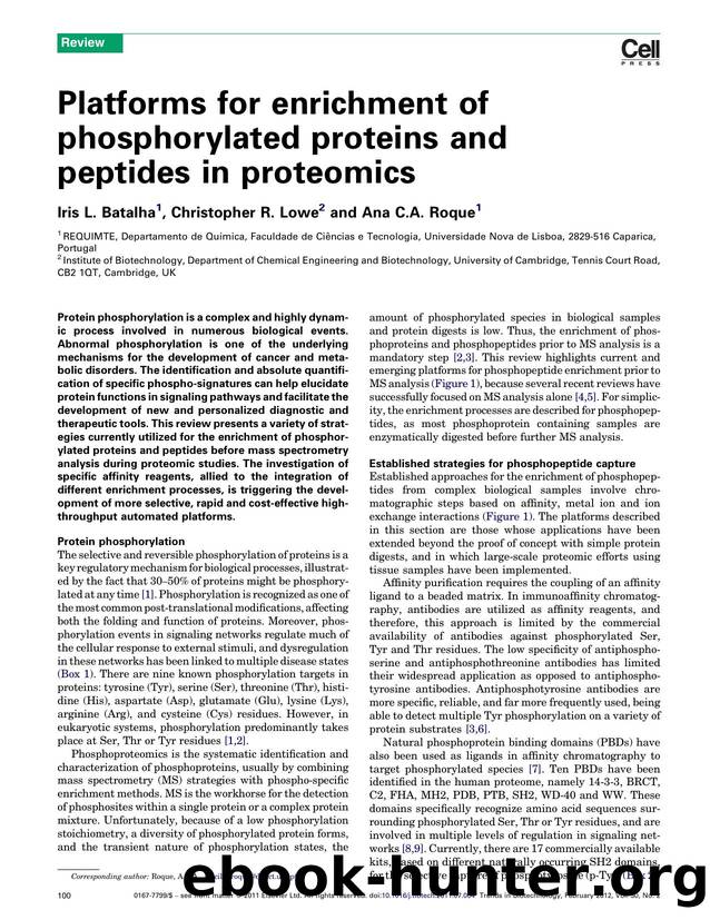 Platforms for enrichment of phosphorylated proteins and peptides in proteomics by Iris L. Batalha