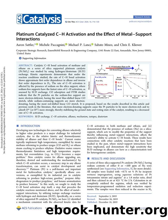 Platinum Catalyzed CâH Activation and the Effect of MetalâSupport Interactions by Aaron Sattler Michele Paccagnini Michael P. Lanci Sabato Miseo & Chris E. Kliewer