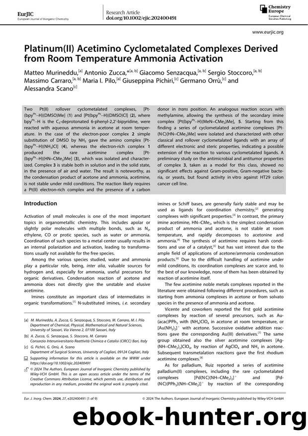 Platinum(II) Acetimino Cyclometalated Complexes Derived from Room Temperature Ammonia Activation by Unknown