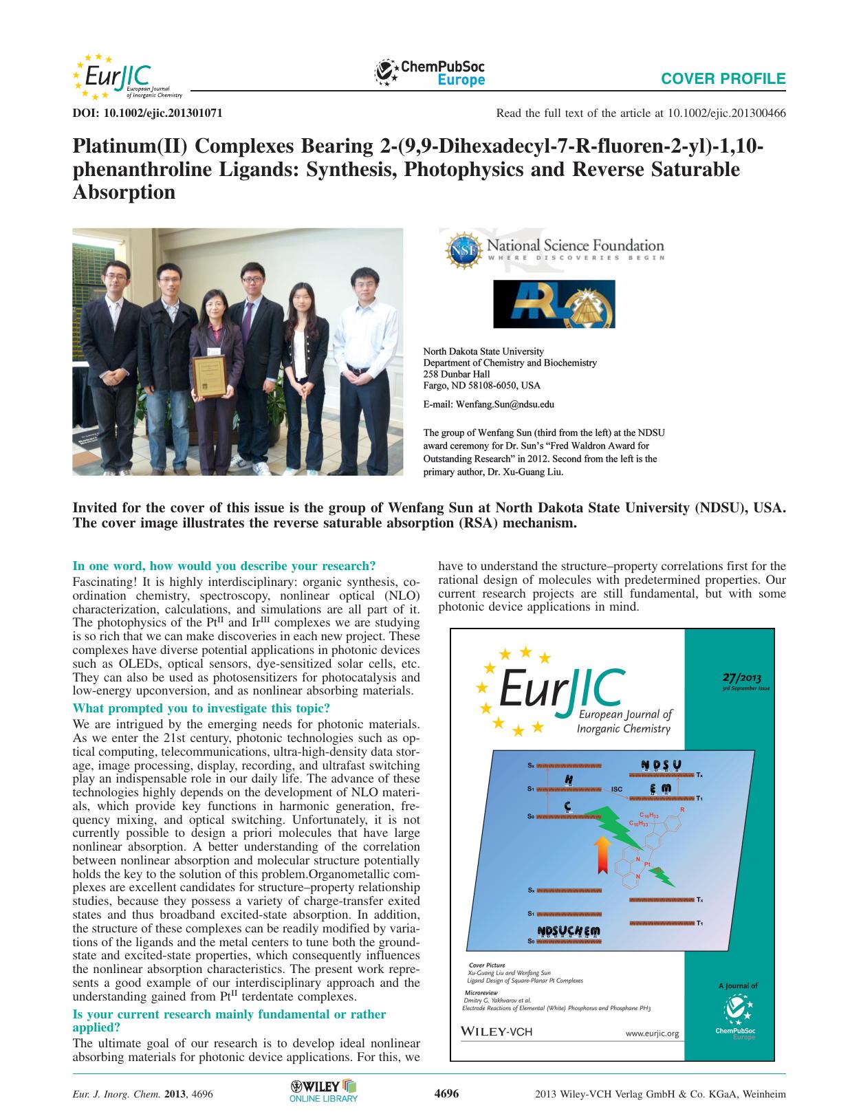Platinum(II) Complexes Bearing 2(9,9Dihexadecyl7Rfluoren2yl)1,10phenanthroline Ligands: Synthesis, Photophysics and Reverse Saturable Absorption by Unknown