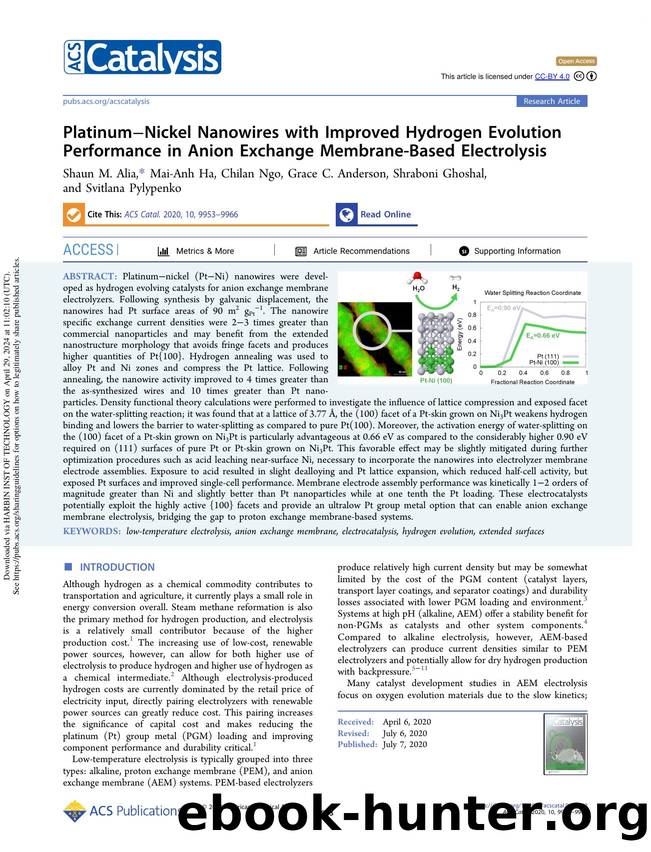 PlatinumâNickel Nanowires with Improved Hydrogen Evolution Performance in Anion Exchange Membrane-Based Electrolysis by Shaun M. Alia Mai-Anh Ha Chilan Ngo Grace C. Anderson Shraboni Ghoshal & Svitlana Pylypenko